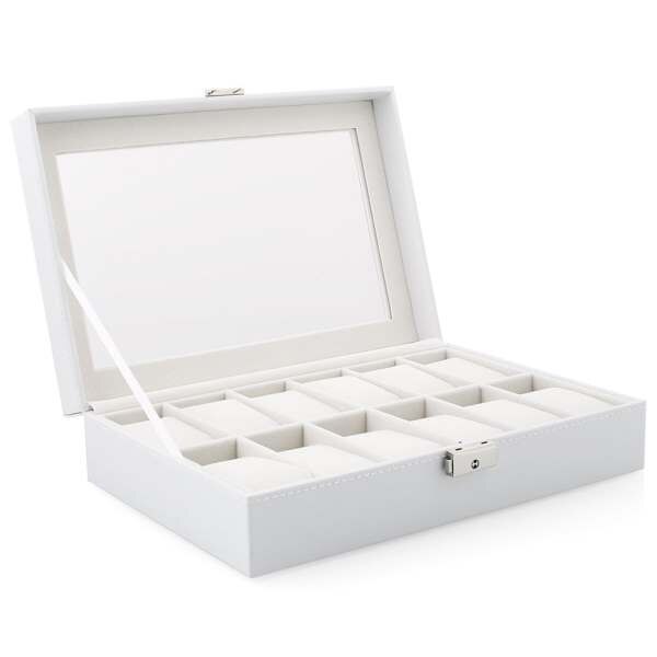 Ur display opbevaringsboks kasse hvid 12 gitre til multifunktionelle armbåndsure display kiste ure holder kiste: Default Title