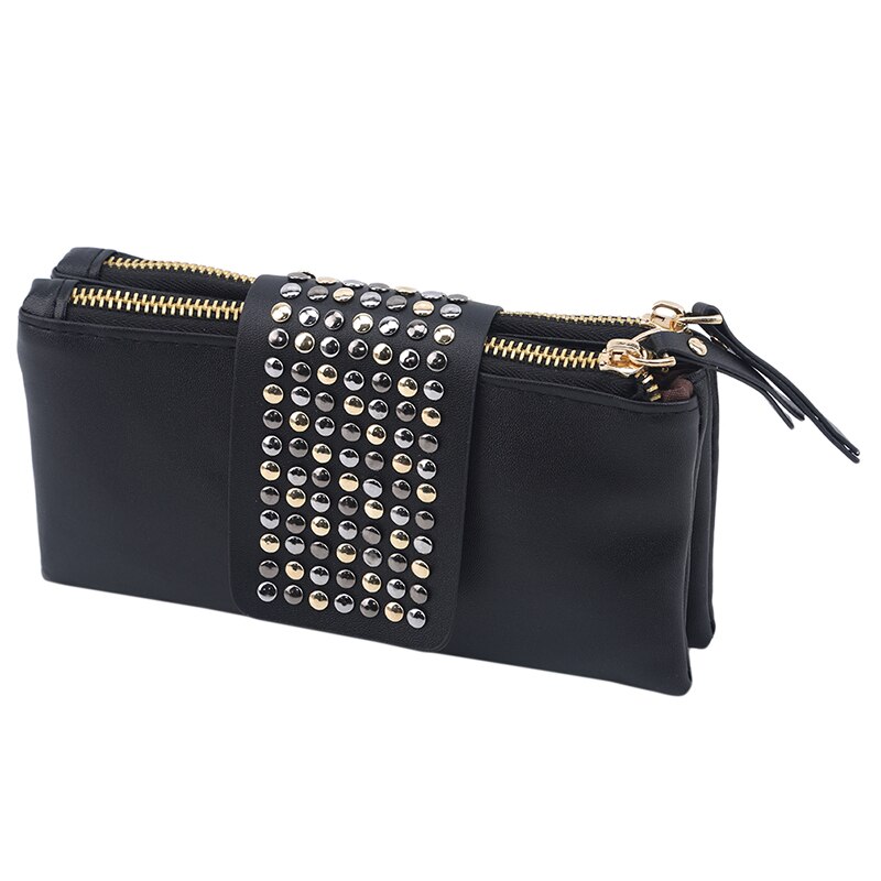 Pochette multifonctionnelle en cuir PU pour femmes, pochette à rivets de grande capacité, porte-monnaie de soirée, sac à main pour téléphone