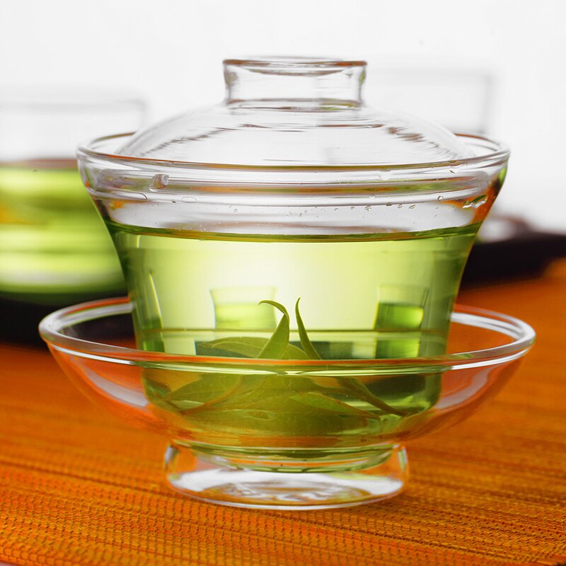 Chinese Tea Set Gaiwan Thicken Heat Resistant Glass Kung Fu Tea Set Tureen Wedding Tea Bowl Health Flower Tea Cup and Saucer