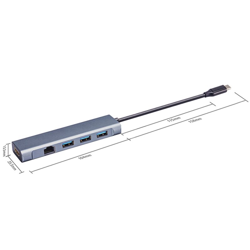 Usb c-keskitin usb-tyypin c-sovittimen telakointiasema, jossa 4k hdmi pd lataus gigabit ethernet usb 3.0 porttia varten