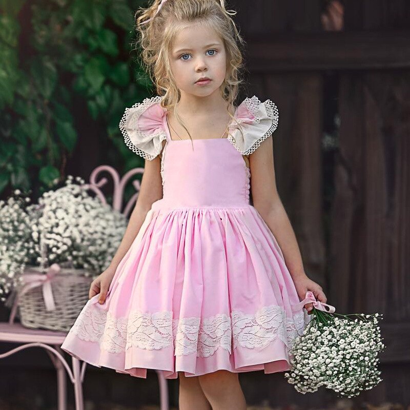 EACHIN dziewczyny sukienki koronkowe haftowane drukowane patchworkowa sukienka księżniczka sukienka dzieci letnia odzież codzienna dziewczynek Sundress: 2-3 Years (90cm)