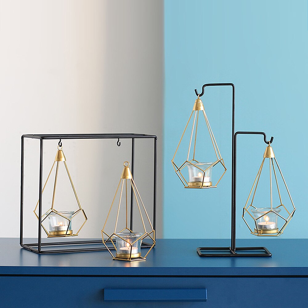 Scandinavische stijl geometrische gouden glazen ijzeren kaarsenhouder kandelaar voor kopjes kaarsen thuis bruiloft decoratie accessoires