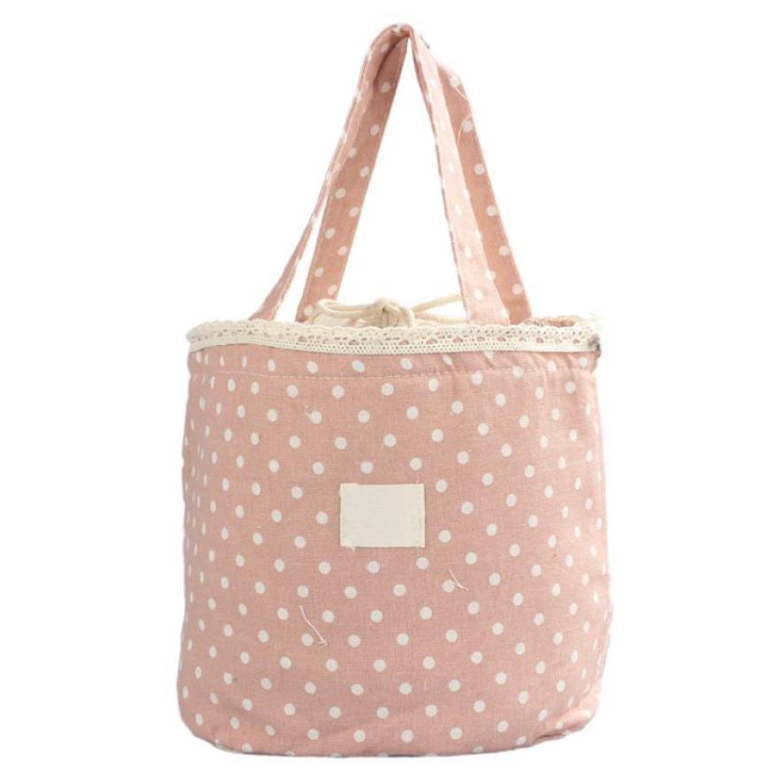 Cartoon Dot Lunch Bags Thermal Insulated Cooler Bags Women Kids Lunch Tote Fruit Foods Container Bags Bolsa Feminina: pink