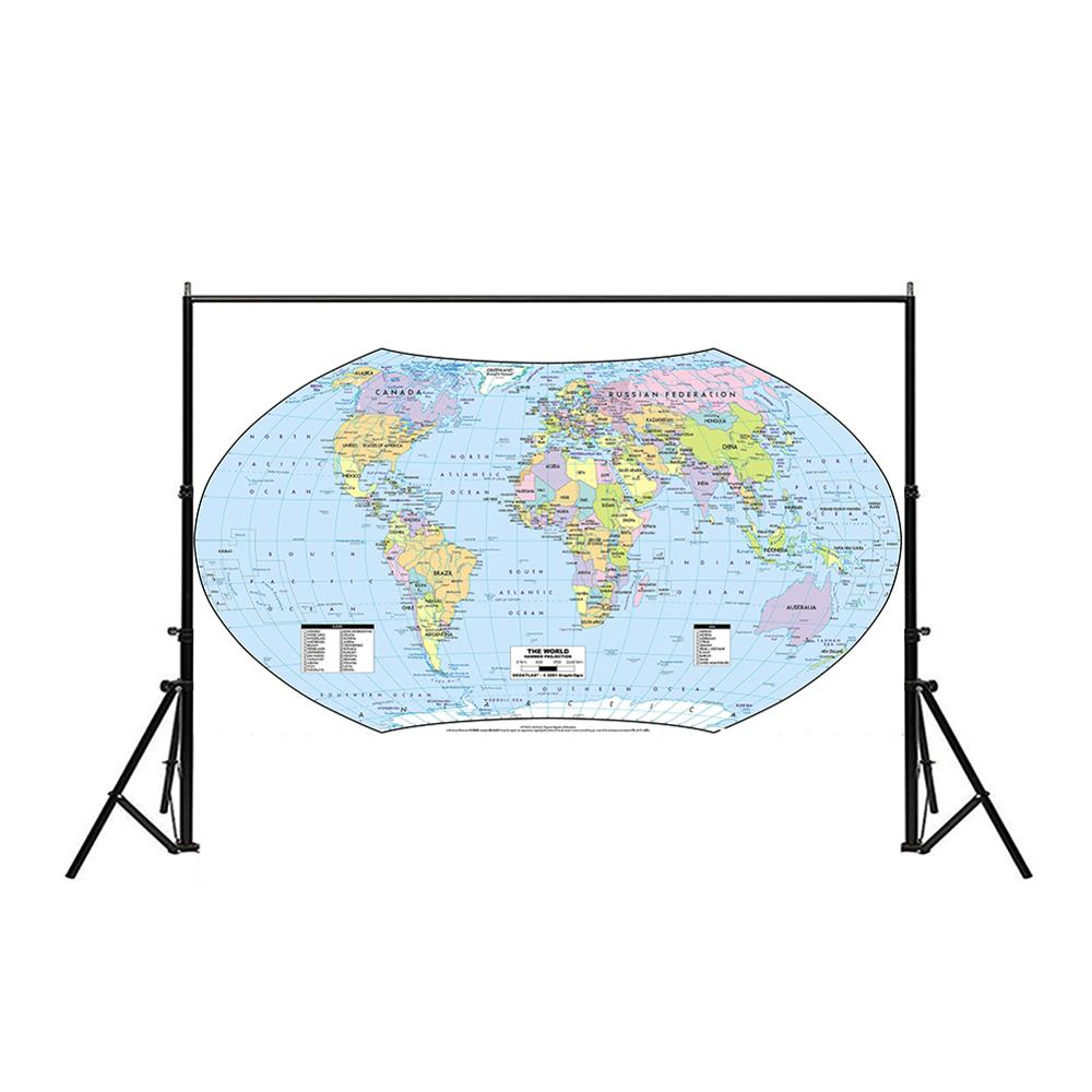 150x225cm The World Map Hammer Projection Country Map With Capital Vinyl Spray Map
