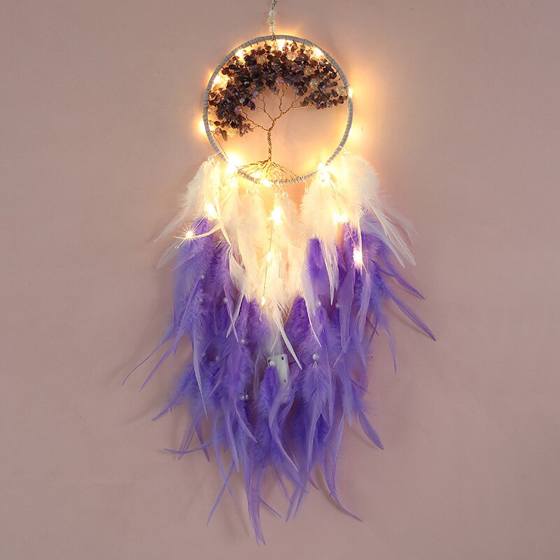 Moderne Stijl Handgemaakte Weave Dromen Catcher Pendantcolorful Stenen Tree Of Life Dreamcatcher Decor Opknoping Meisje Room Decor