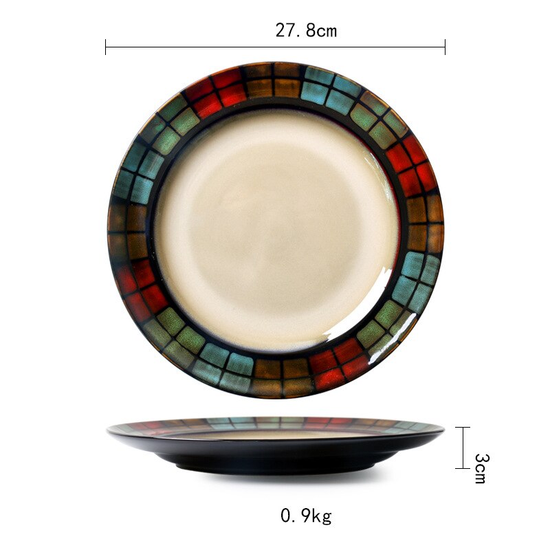 Ceramic Colorful Plates Steak Food Dish Nordic Style Retro Tableware Bowl Dinner Plate Cup High End Dinnerware Set: 1