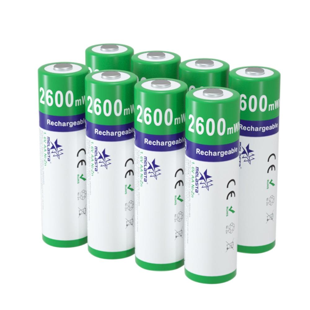 NiZn AA piles rechargeables NI-ZN 2600mWh 1.6V batterie pour jouets MP3 lumières solaires appareil photo numérique MP4 RC voiture avec 1 chargeur USB: 8pcs