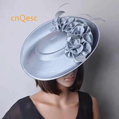 ! Royal blue Large Matte satin fascinator Formal hats four wedding Women's hat: Silver grey