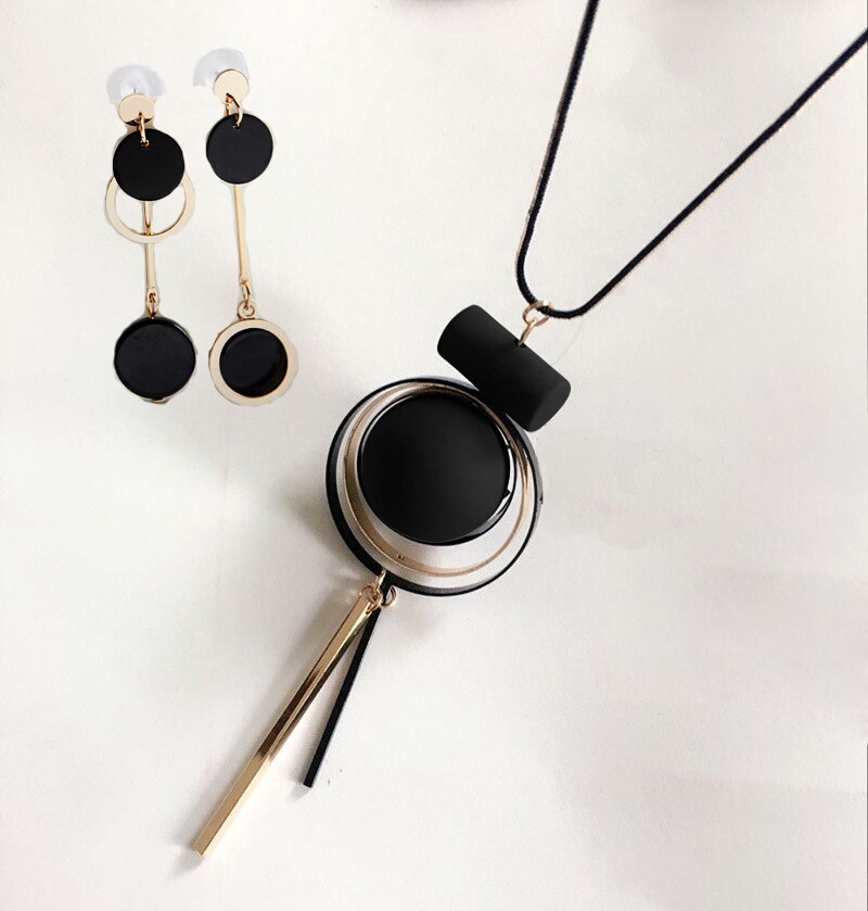 Vrouwen Sieraden Sets Asymmetrische Geometrische Cirkel Oorbel Trui Keten Kettingen Voor Vrouw Meisje Festival: B-Earring Necklace