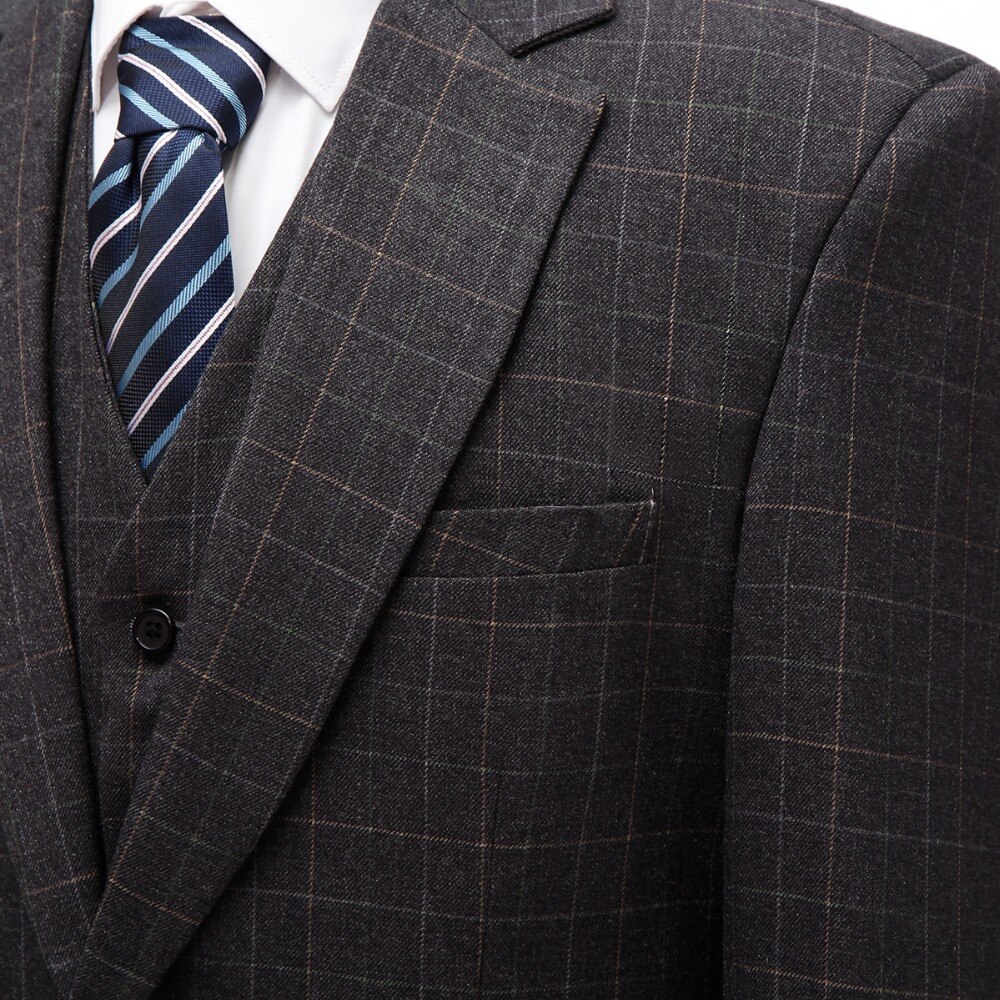 Mens Suits With Pants Slim Fit 3 Pieces Business Groom Plaid Jacket Tuxedos Blazer Grey Suits for Wedding Prom Evening Groomsmen