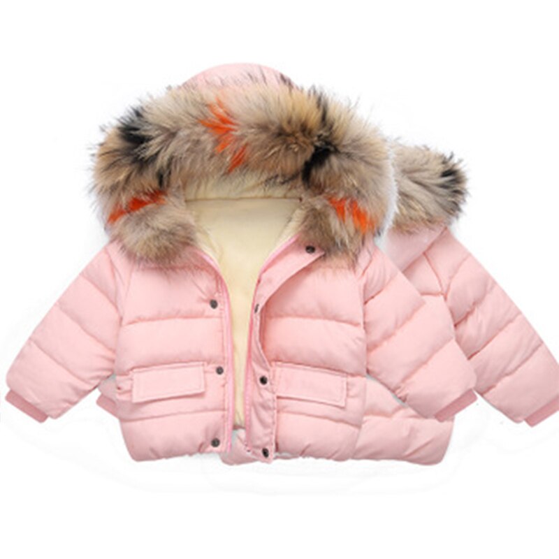 Unisex Winter Jas Kinderen Leuke Hooded Bontkraag Jas Baby Effen Kleuren Winddicht Jas Peuters Outdoor Warming Dikker Jas