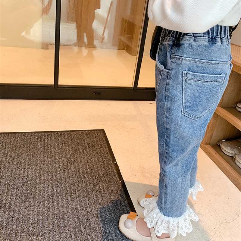 Ripped Jeans For Kids Children&#39;s Wear Girls Spring Autumn Versatile Lace Trousers Pants