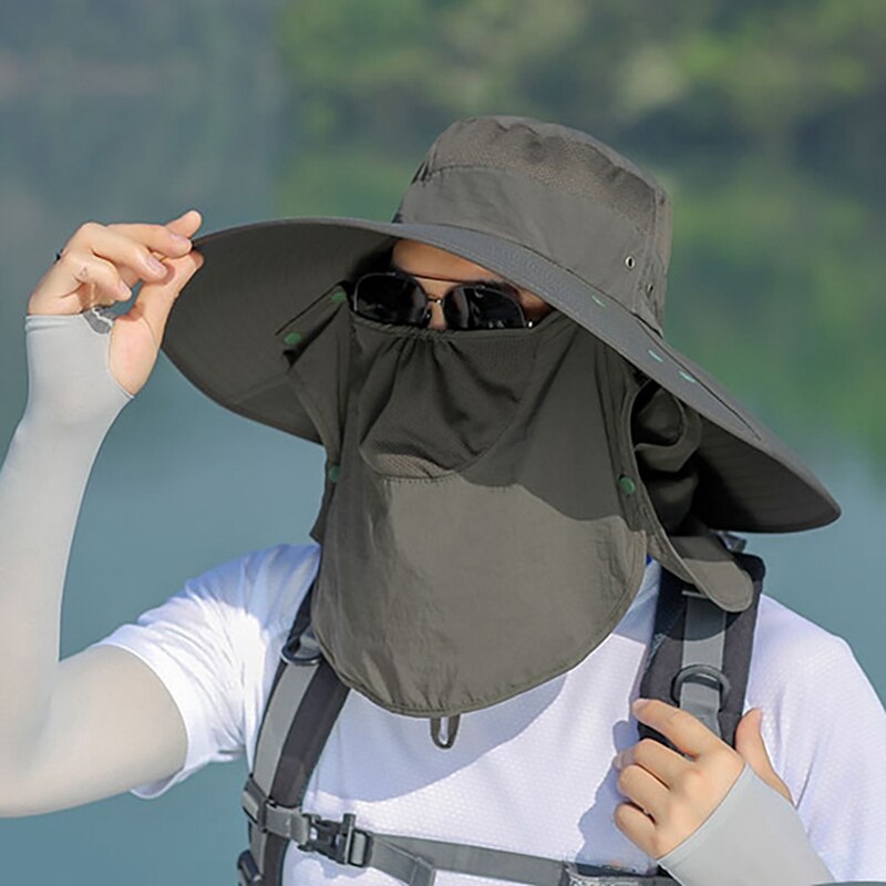 Flap Hoed Outdoor Flap Cap Brede Rand Zonnescherm Winddicht Sneldrogend Gezichtsmasker Oor Neck Cover Visser Emmer Hoed nylon