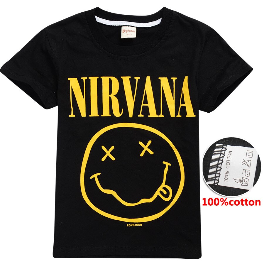 Zomer Kids Nirvana Smiley Top Korte Mouw T-shirt Glimlach Gedrukt Katoenen T-shirts Meisjes Kleding Voor Grote Jongens Tee Kostuums: 7