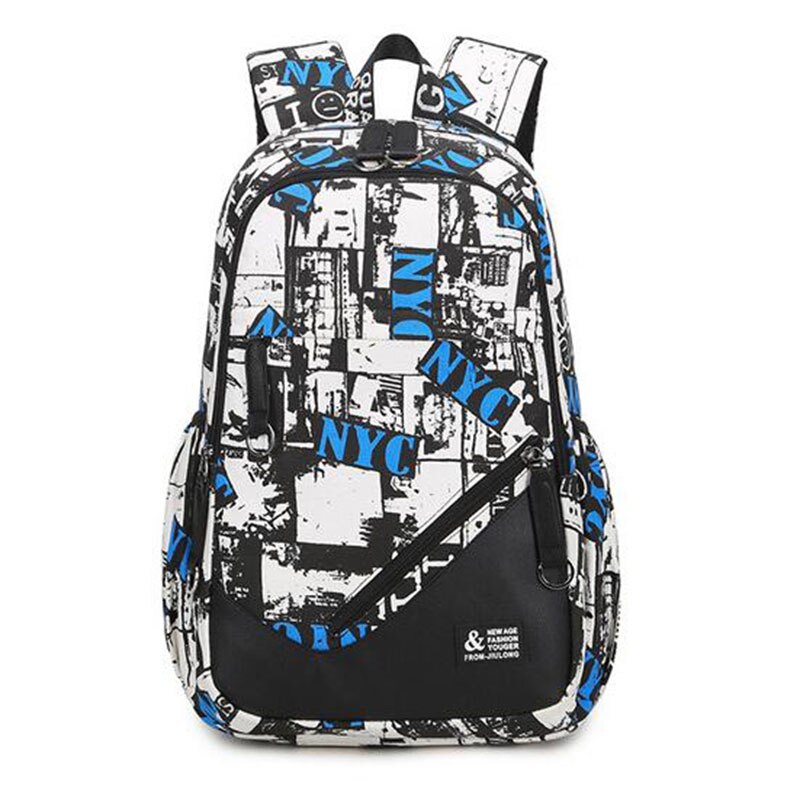 Mochila con estampado de grafiti de lona para hombre, mochilas escolares de marcas famosas, con costuras de letras de capacidad, ideal para viaje,