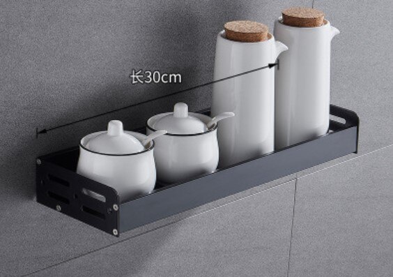 Black Wall Mounted Kitchen Racks with Hooks Space Aluminum Storage Shelf Kitchen Appliances Spice Rack Kitchen Rack Organizer: 30cm
