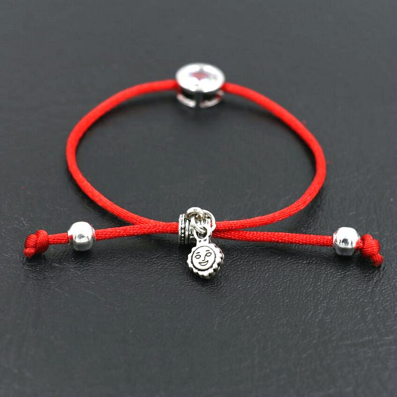 BPPCCR Shiny Round Rhinestones Crystals AAA Zircon Bracelet Red Rope Thread Braided Lucky Bracelets Women Silver Color Pulsears