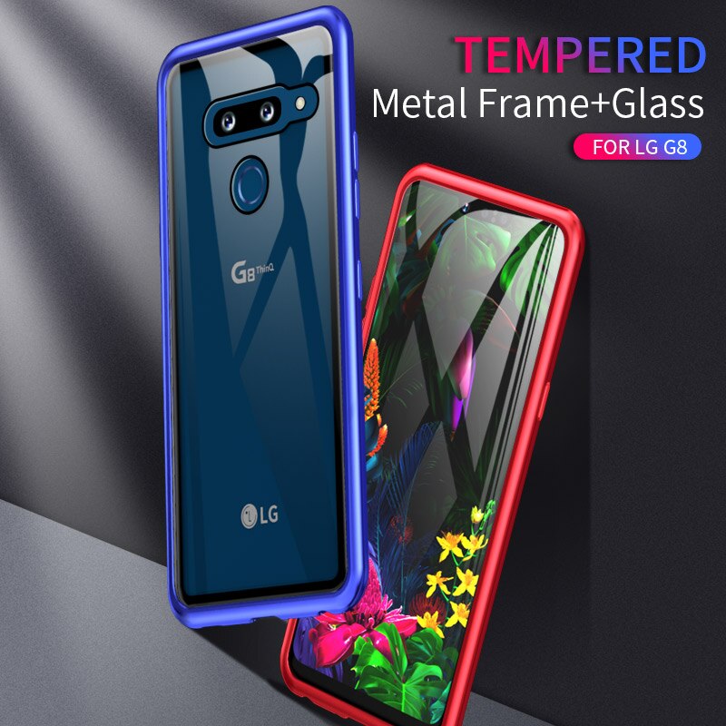 Étui pour LG G8 ThinQ Case luxe arrière verre trempé aluminium métal pare-chocs étui pour LG G8 ThinQ 2 3 arrière caméra anti-chocs couverture