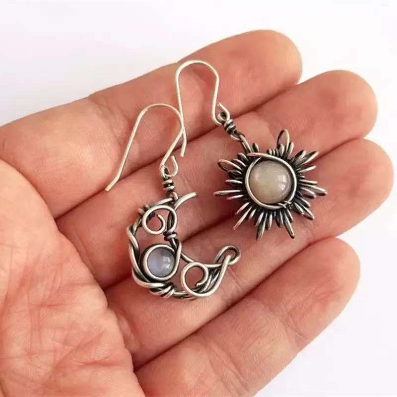 Böhmen Sonne und Mond Ohrringe Silber Farbe Kristall Tropfen Ohrringe Frauen Weibliche Boho Schmuck für sie