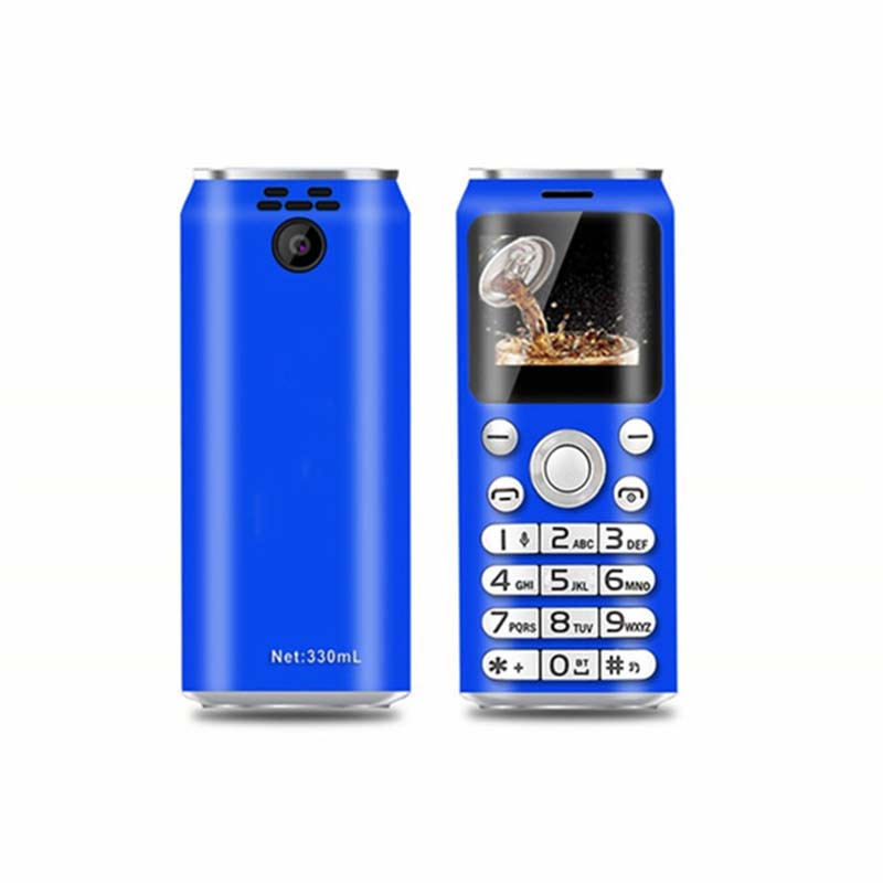 Cola Mini Mobile Phone Cellphone Stereo GSM Unlocked Phone Super Thin Small Phone Dual Sim Cell Phone For Children Wireless: Blue