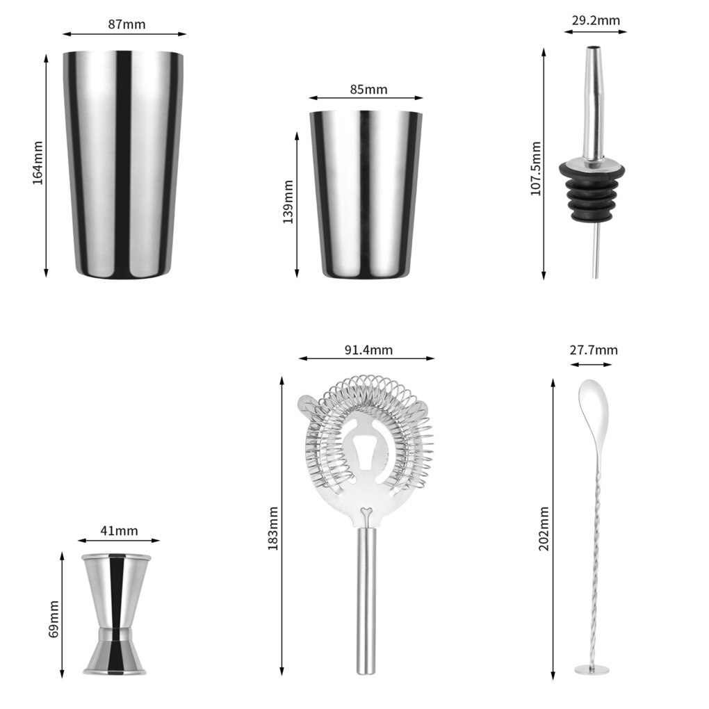 Cocktail Shaker Set Stainless Steel Red Wine Measuring Cup Clip Filter Bartender Kit Party Bar Bartending Set Tools: C