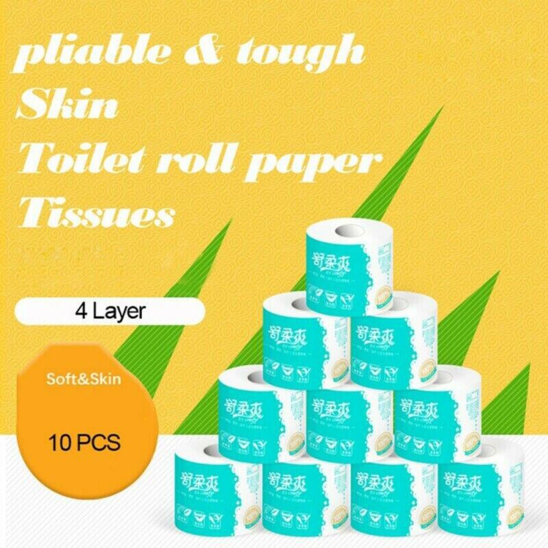 10 Rolls 4 Layer Core Roll Paper Soft Comfortable Bathroom Toilet Towel Home Use