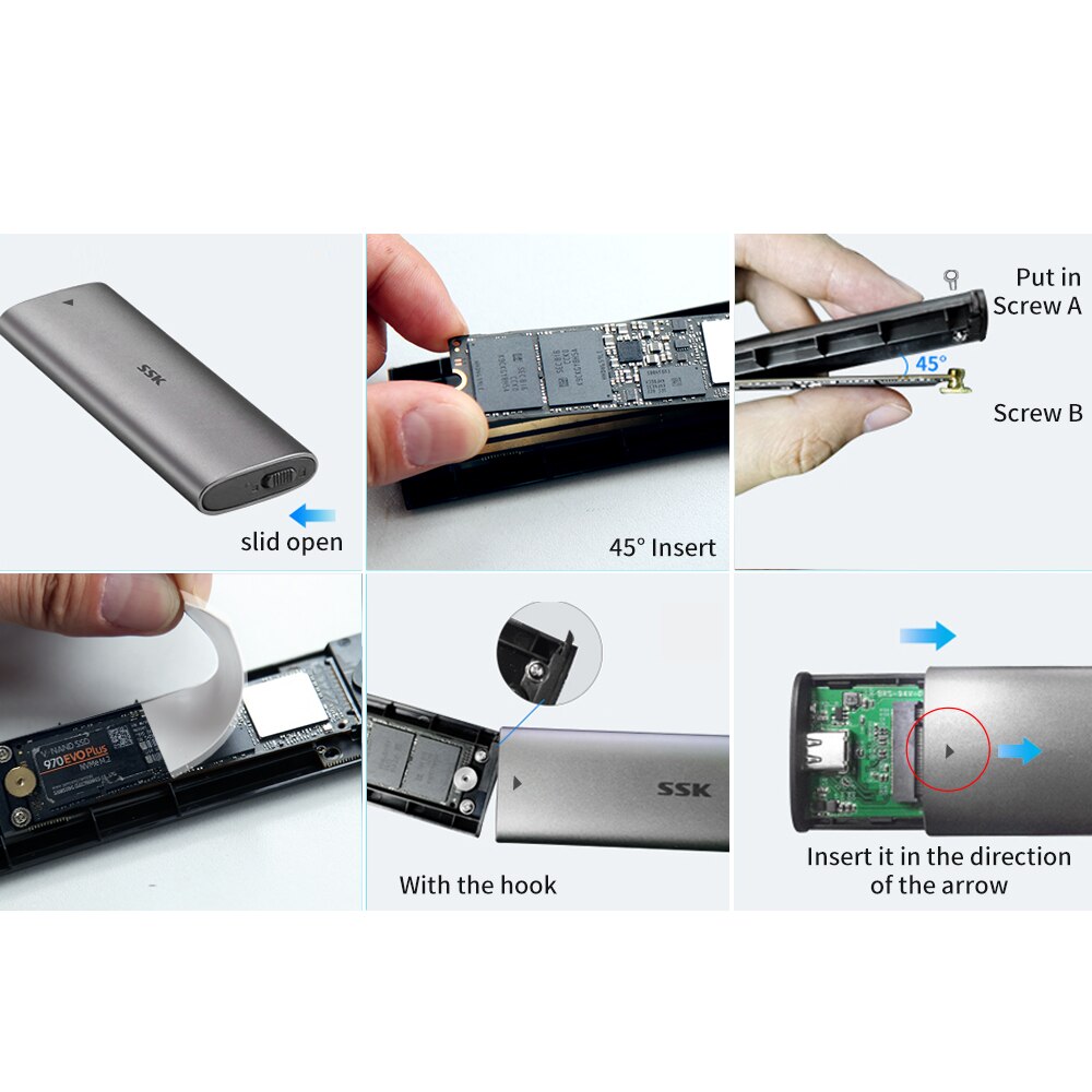 SSK M.2 SATA/NVME SSD Gehäbenutzen M.2 auf USB Typ C 3,1 SSD Adapter für NVME PCIE M Schlüssel NGFF SATA B Schlüssel SSD Disk Kasten M.2 SSD fallen