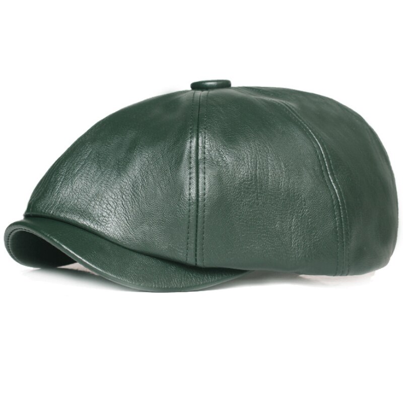 HT3421 Berets Women Spring Autumn PU Leather Hat Female Artist Painter Beret Hat Lady Solid Red Black Grey Octagonal Newsboy Cap