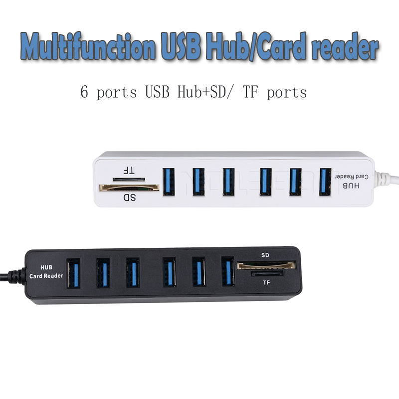 Kebidu 6 Poorten USB Hub Combo 3 Poorten Multi USB2.0 Splitter Hub Micro Kaartlezer SD/TF Hoge Snelheid voor PC Computer Accessoires