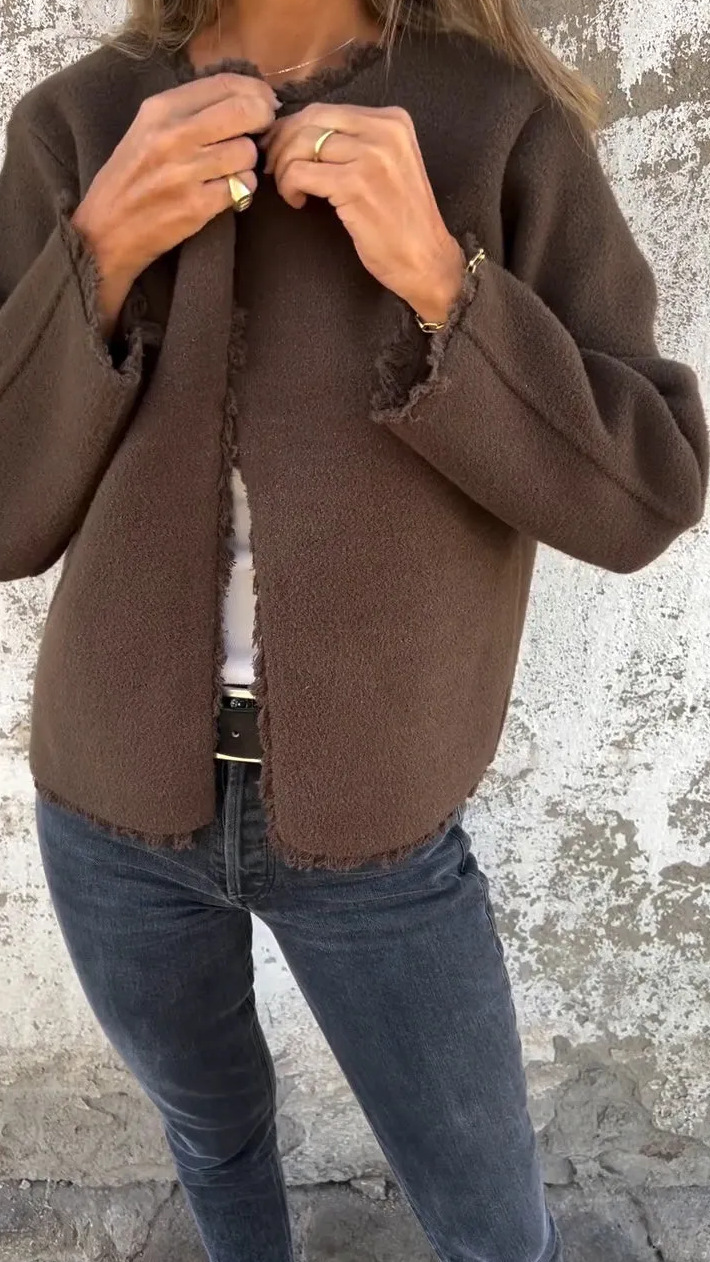 Abrigos de lana para mujer, chaquetas de mezcla, abrigo de manga larga con cuello redondo, chaqueta de calle gruesa y cálida Y2k, prendas de vestir exteriores elegantes para Otoño e Invierno: XXXL / Castaño