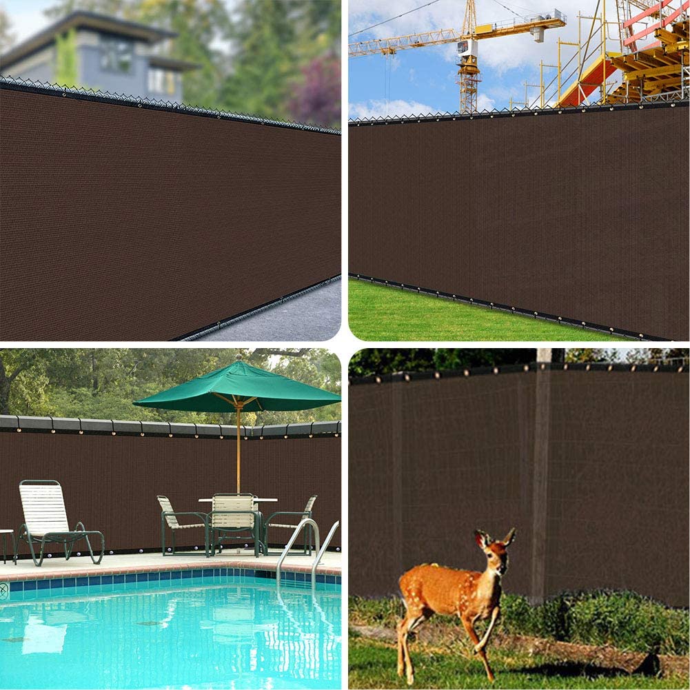 Patio Fence Privacy Screen-160GSM Brown Fencing Mesh Shade Net Cover ,Shade Windscreen Mesh Fabric with Gromment and Zip Tie