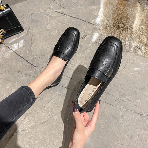 Zapatos planos con punta redonda y plataforma para mujer, mocasines suaves y poco profundos con piel, informales, para otoño,: 36
