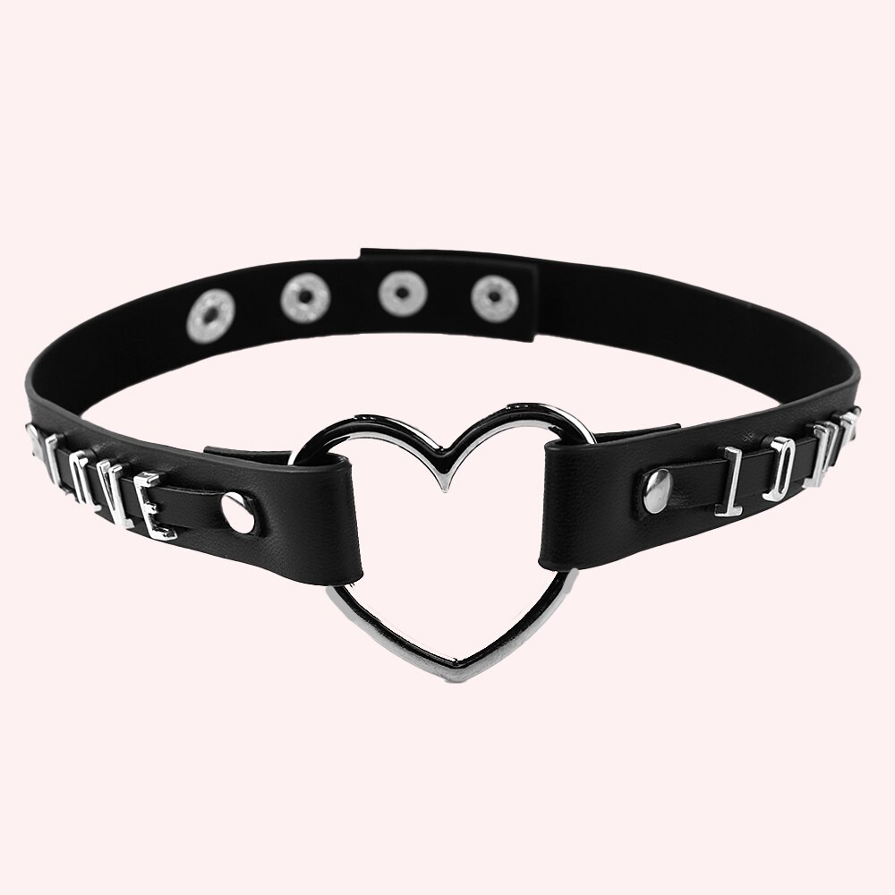 B.CYQZ Black PU Leather Choker Collar Necklace Small Bell Choker Necklace Punk Style Women Girls Party Jewelry: LOVE LOVE