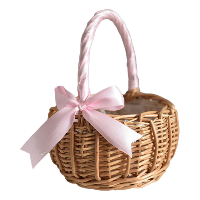 wwWoven Flower Basket Rattan Storage Basket Flower Girl Hand Basket Handmade Flower Basket For Home Wedding Decor