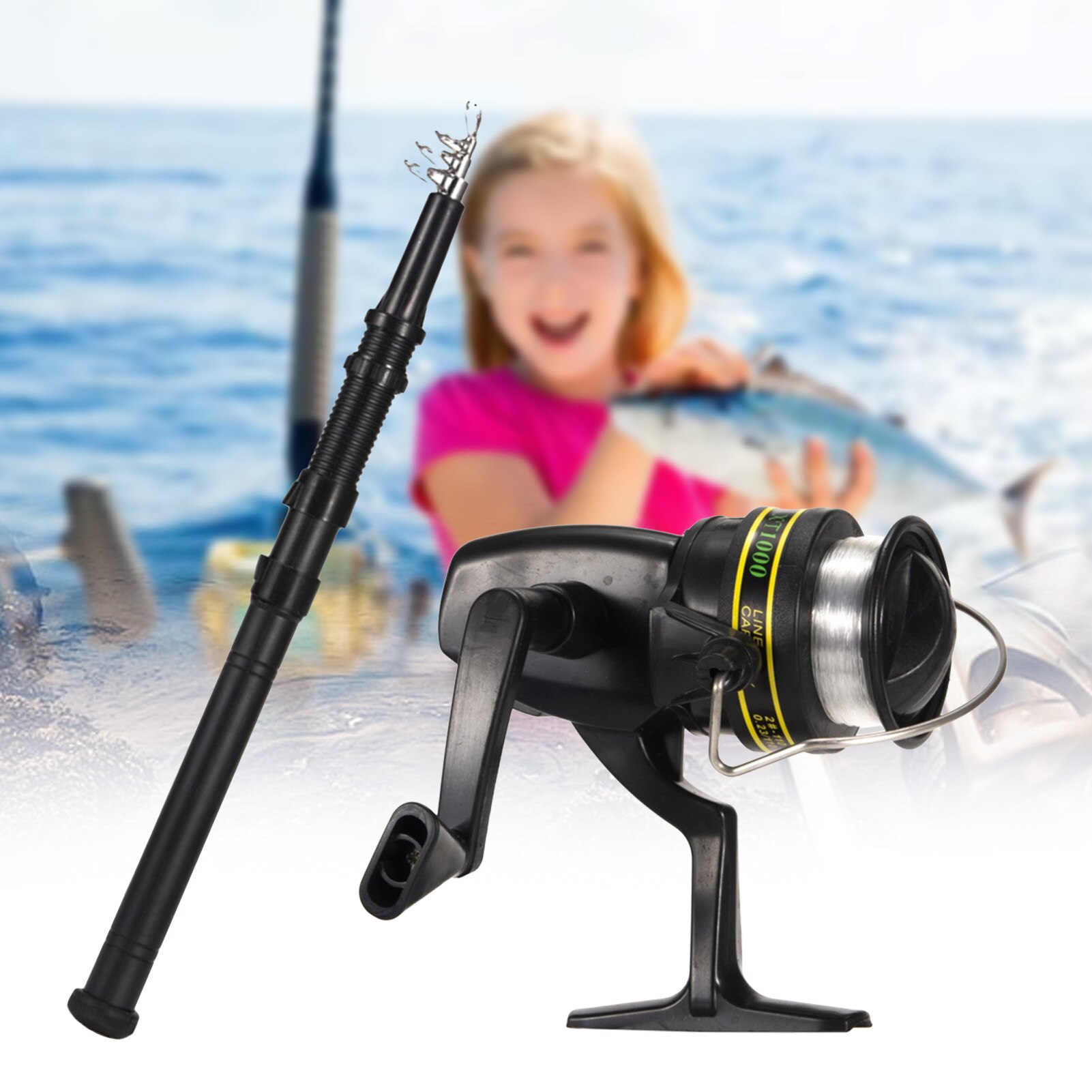 Portable 9Pcs/Set 1.6m Metal telescopic spinning fishing rod Fishing Rod Reel Tackle Gear Tools Accessories