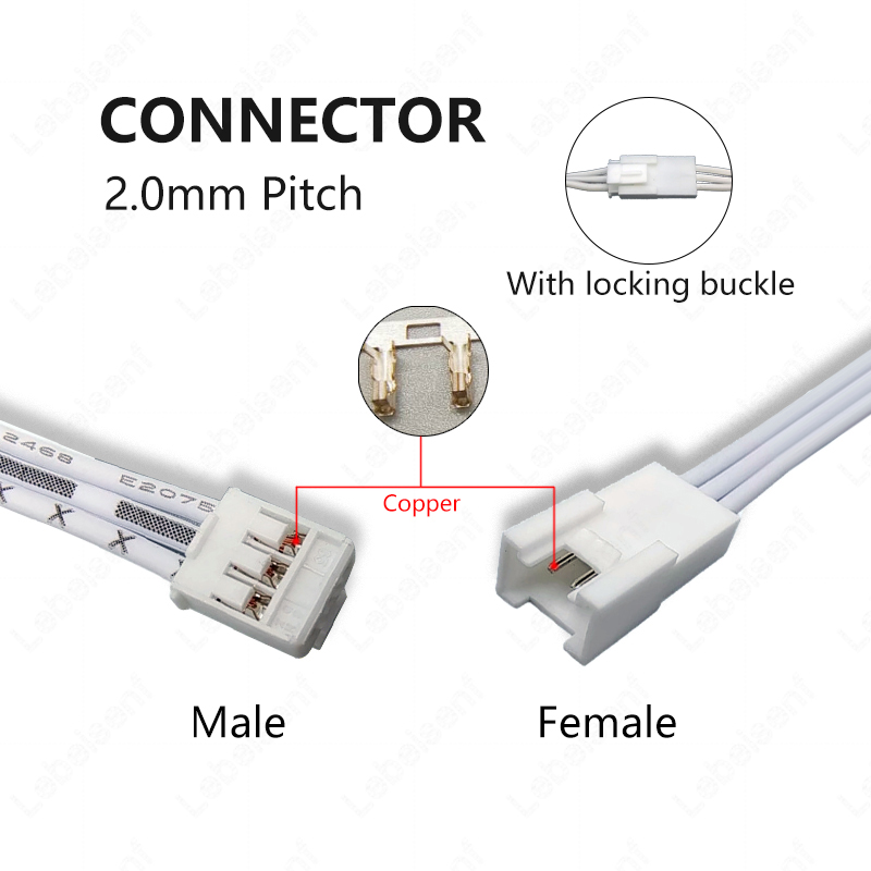 Extension Connection Cable for Cabinet LED Light Driver Sensor, Male and Female Wire, Dual Port, PHB 2.0mm Pitch, 2 M, 5m, 3 Pin