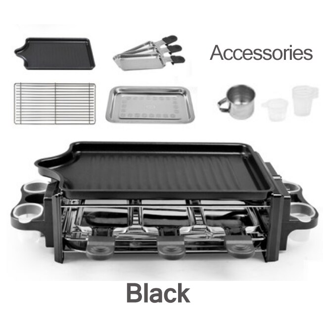 Dmwd Elektrische Grill Pan Indoor Barbecue Plaat Familie Bbq Grill Rvs Oven Non-stick Oppervlak Geribbelde Grill Stijl 1200W: Black with spoon