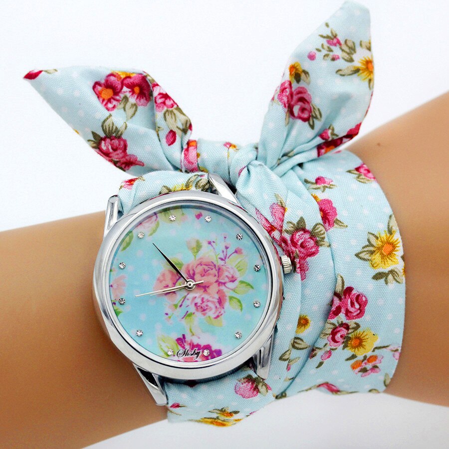 Shsby – montre-bracelet en tissu pour femmes, , motif floral, tendance, bonne , jolie montre pour filles