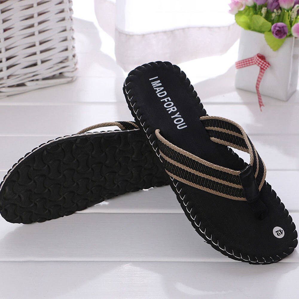 Men Summer Stripe Flip Flops Shoes Sandals Male Slipper Flip-flops Beach Shoes Mans footwear terlik kapcie#35: Black / 40