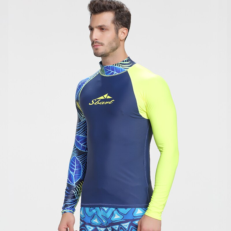 Sbart herre langærmet rash guard skjorte surfing dykning badetøj tøj uv beskyttelse rashguard bodysuit plus size badedragt l