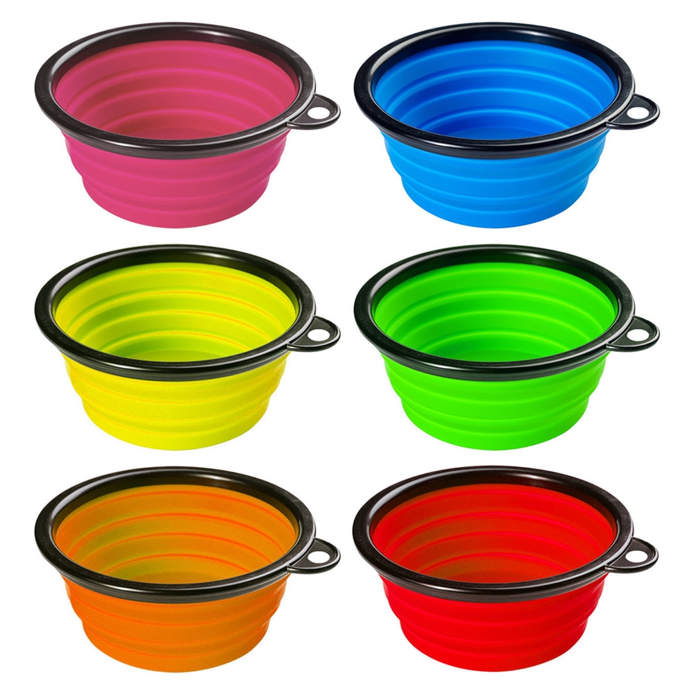 1 Uds 6 color plegable borde negro y el gato recipiente para mascotas beber tazón alimentación tazón de plástico al aire libre viajes colgar para comida