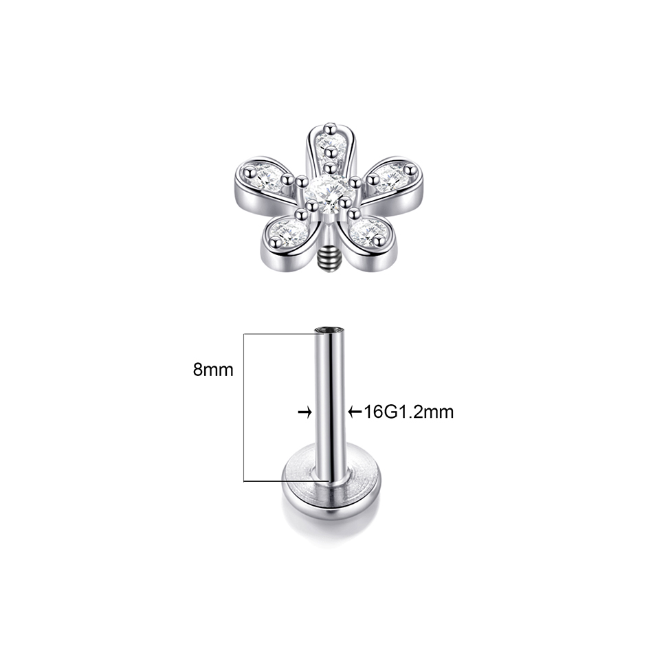 1PC Fiore di Cristallo Trago Orecchino Penetrante 16G Croce Cartilagine Penetrante perno elica Gioielli Conch torre Lobo Orecchino Labret perno