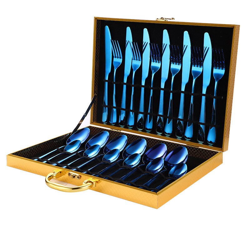 24 Stks/set Goud Bestek Zilverwerk Set Steak Mes Vork Lepel Theelepel Noble Wedding Party Reizen Thuis Luxe Bestek Set: F