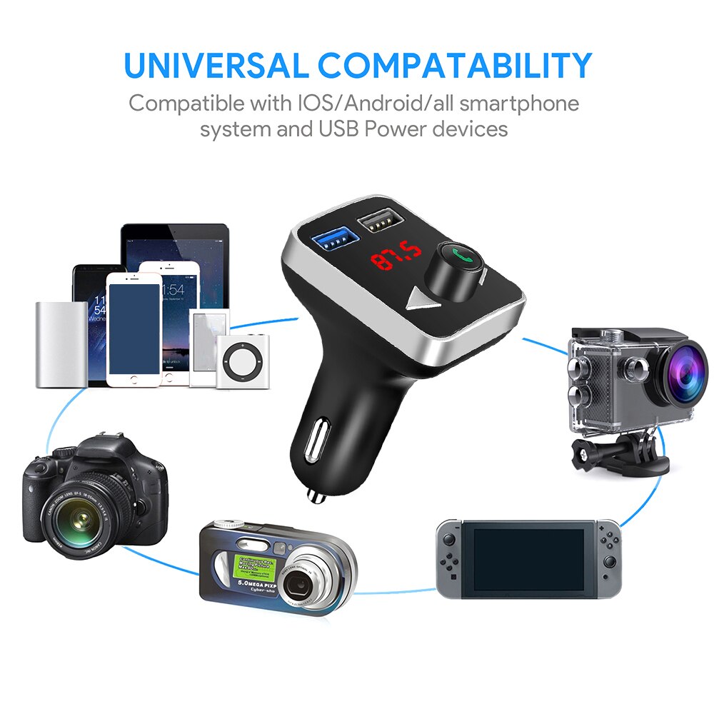 USB AUX Bluetooth FM Transmitter MP3 Player Handsfree Car Kit 3.1A Dual USB Charger Power Adapter TF Card Play For Car DVR Radio