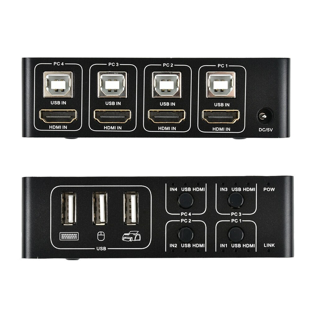 4K Sharing For Mouse Keyboard 4 Port For Scanner Computer Hub KVM Switcher Stable Plug And Play Ultra HD USB HDMI