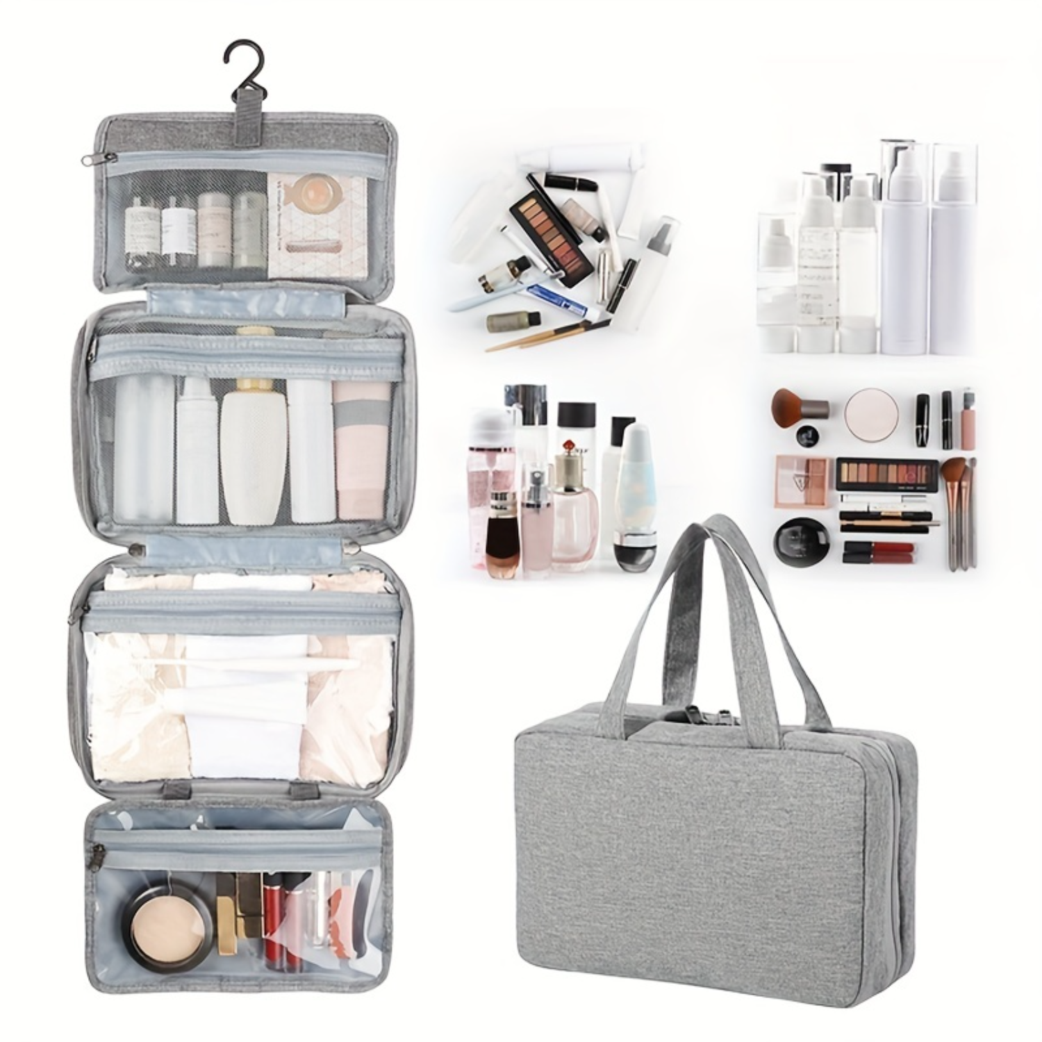 Neceser plegable impermeable para viaje con separación húmeda y seca, bolsa de cosméticos, bolsa de viaje multifuncional de gran capacidad