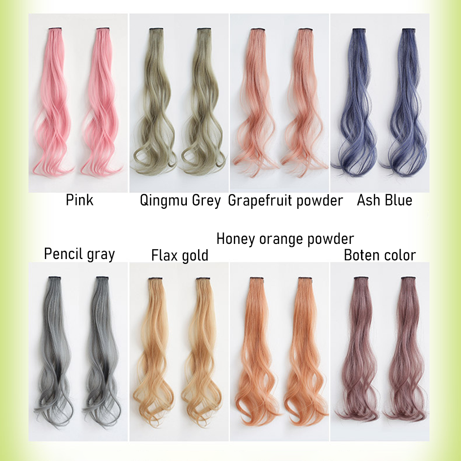 Synthetic 2 pieces set 50cm 60cm colored curly hair extensions water wave pink blue purple halloween christmas wig
