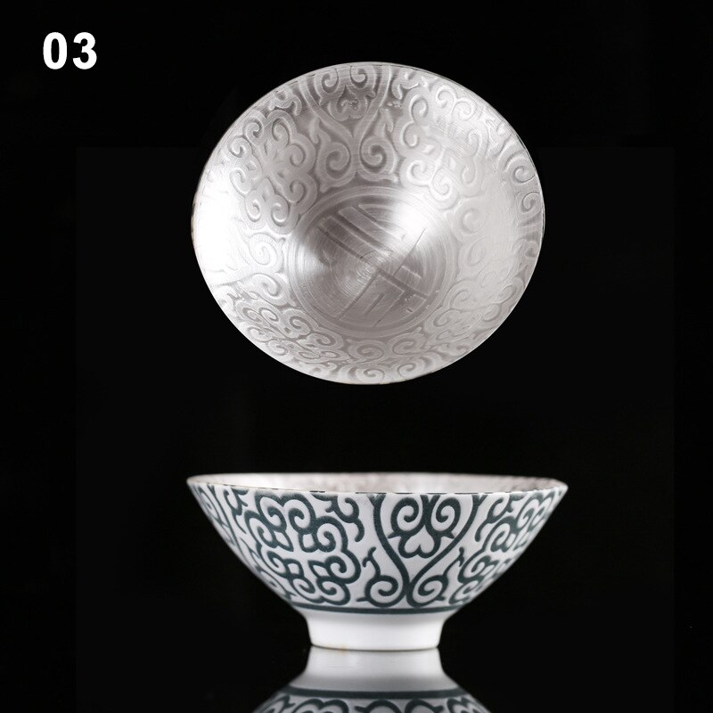 Silver Cup 999 Pure Silver Cup Handmade Ceramic Inlaid Silver Gilt Teamaster Cup for Tea Home HUG-Deals: 03