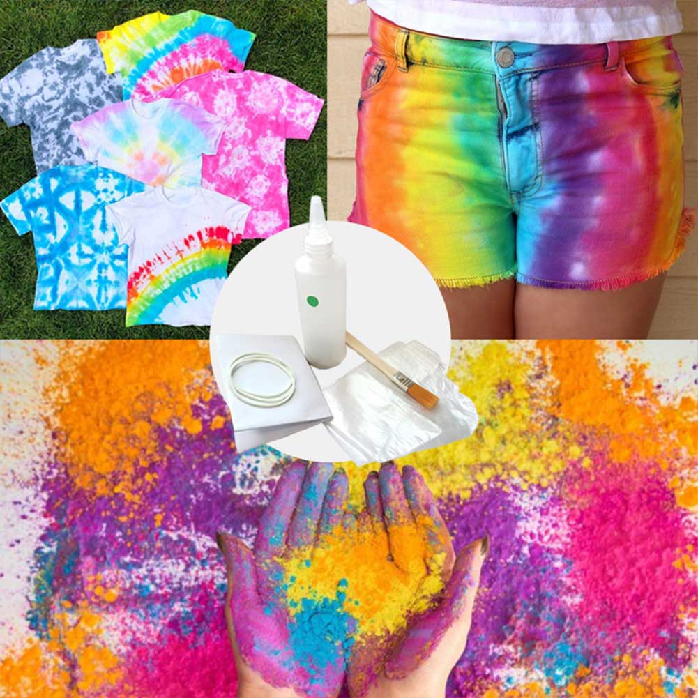 Fabric Decorating Rubber Band DIY Craft Children Art Student Clothing Graffiti Tie Dye Kit Party Supplies Brush Textile Paints
