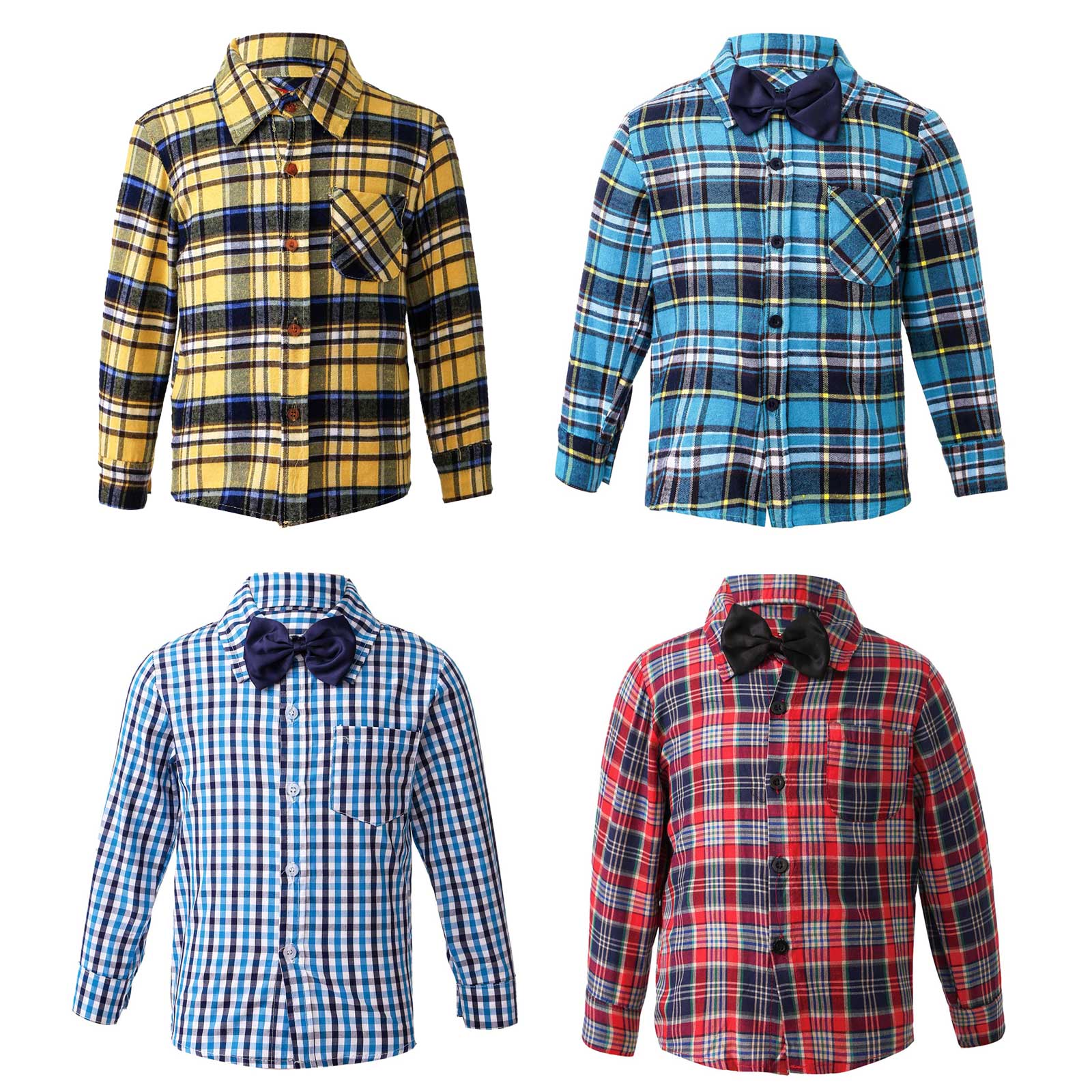 Camisas a cuadros de para niños, ropa de algodón de manga larga con lazo, camisas para bebés, primavera y otoño, de 1 a 10 años